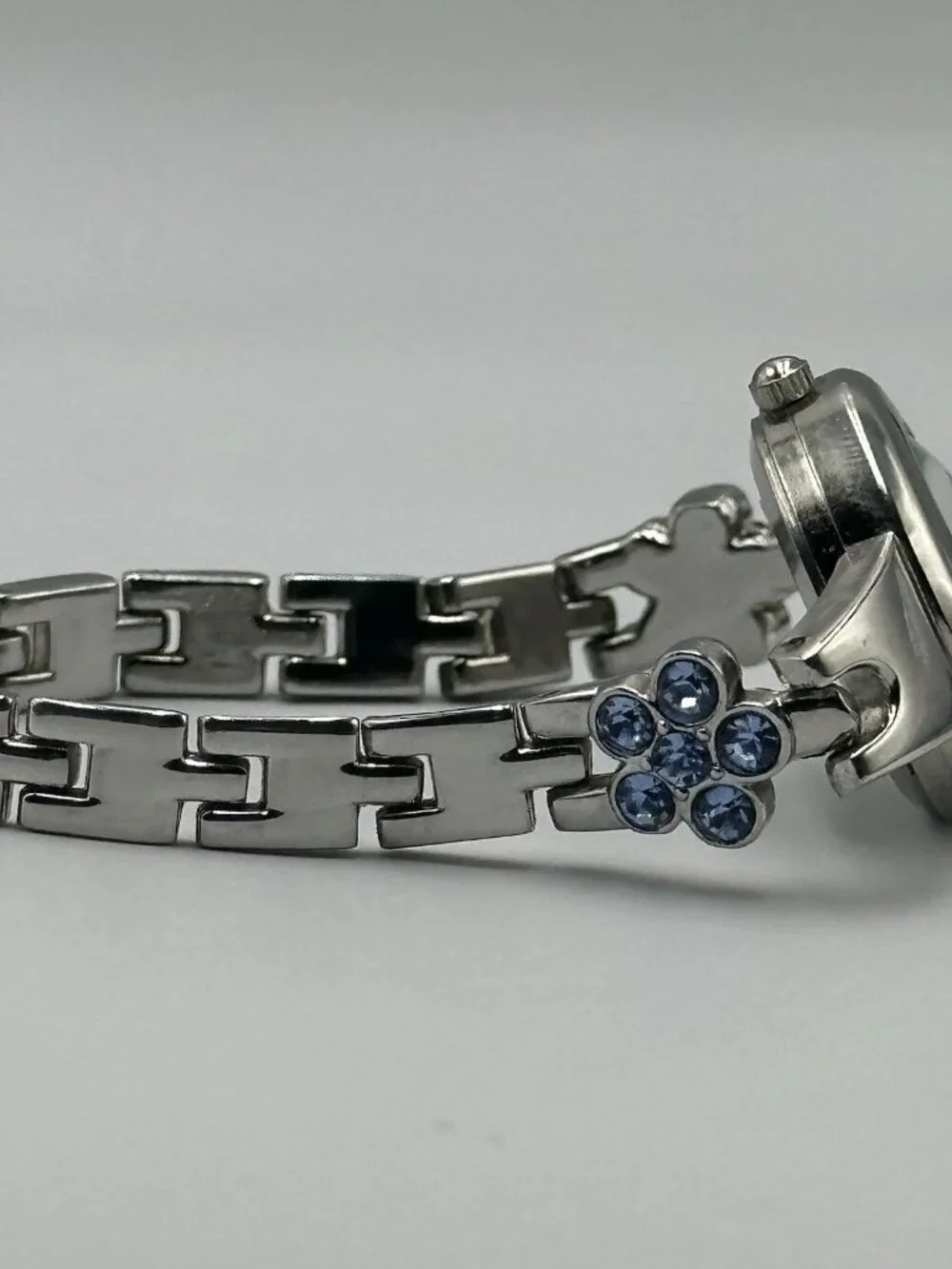 3/$30 Blue Rhinestone Watch Women Silver Tone Cuff Bangle Bracelet New Battery